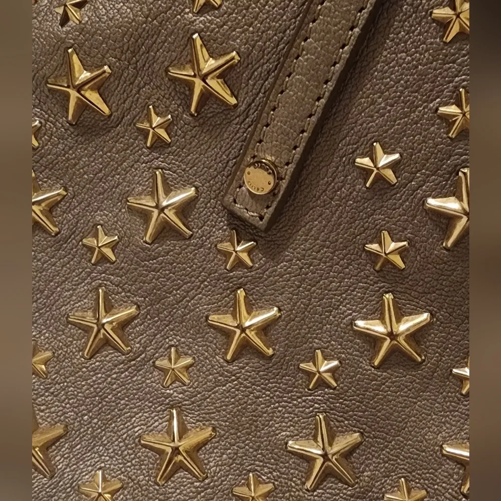 Jimmy Choo's Sasha Star-Studded Gray Metallic, Adjustable Tote Bag - Picture 2 of 10